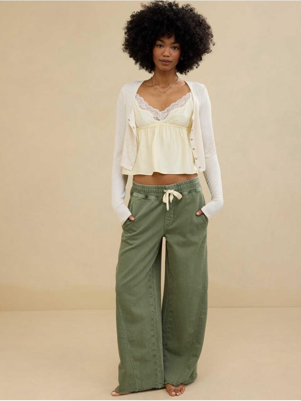 aerie Olive Green Wide-Leg soft landing trousers - Picture 9 of 11
